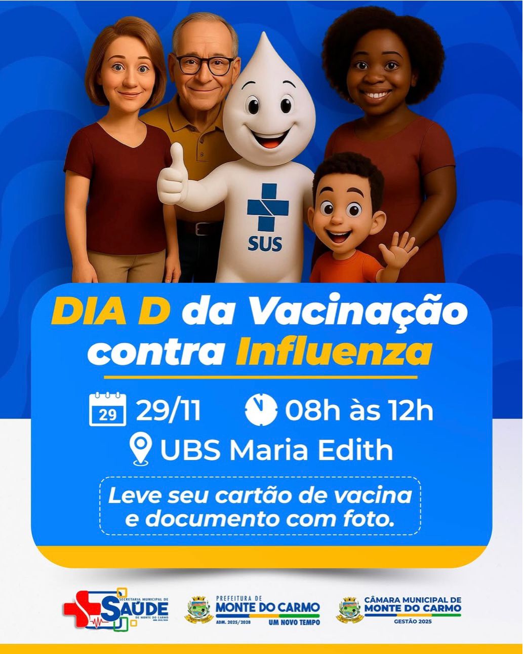 Saúde de Monte do Carmo promove Campanha de Vacinação contra a Influenza e Dia D em 29 de novembro